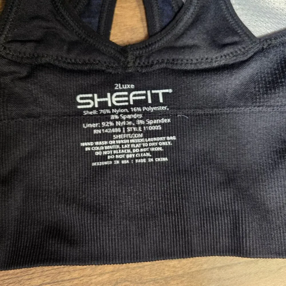 SHEFIT Low Impact Sports Bra Heathered Indigo sz 2Luxe Brand New